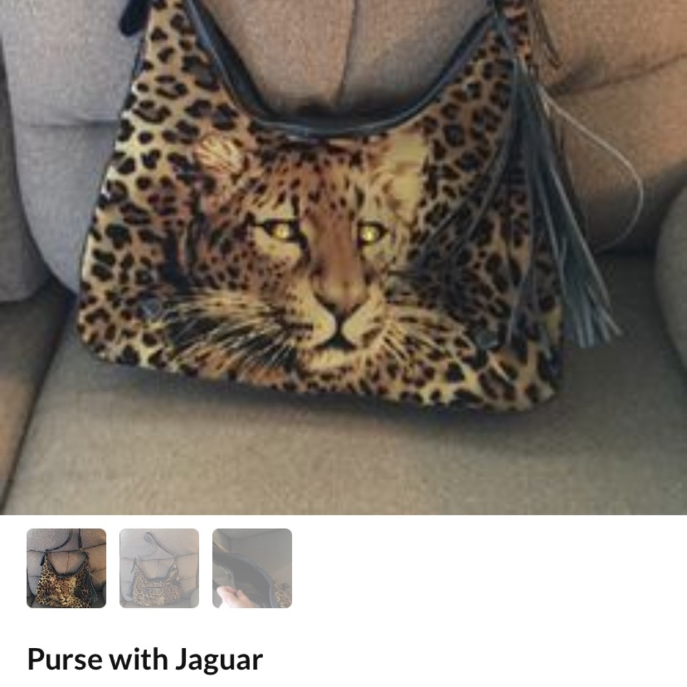 Purse with Jaguar and Fringe Black and Tan Very Unique